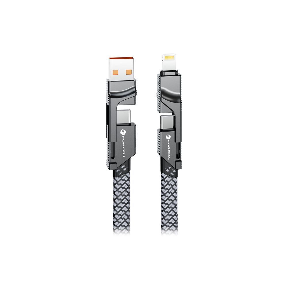 Cable 4 in 1 USB C / USB A to USB C / Lightning Forcell F-Energy QC PD 3A 60W 1 m C241 chrome | Tech A Break