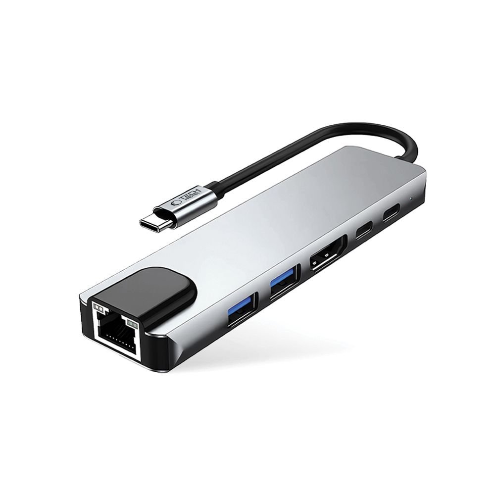 Tech-Protect HB02 HUB Adapter 6in1 USB-C + USB2.0 + USB3.0 + HDMI 4K 30Hz + RJ45 + PD100W - gray - Image 2