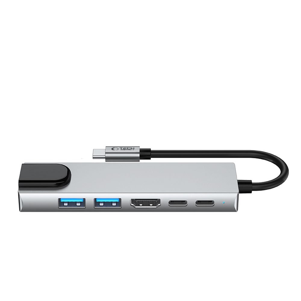 Tech-Protect HB02 HUB Adapter 6in1 USB-C + USB2.0 + USB3.0 + HDMI 4K 30Hz + RJ45 + PD100W - gray - Image 3