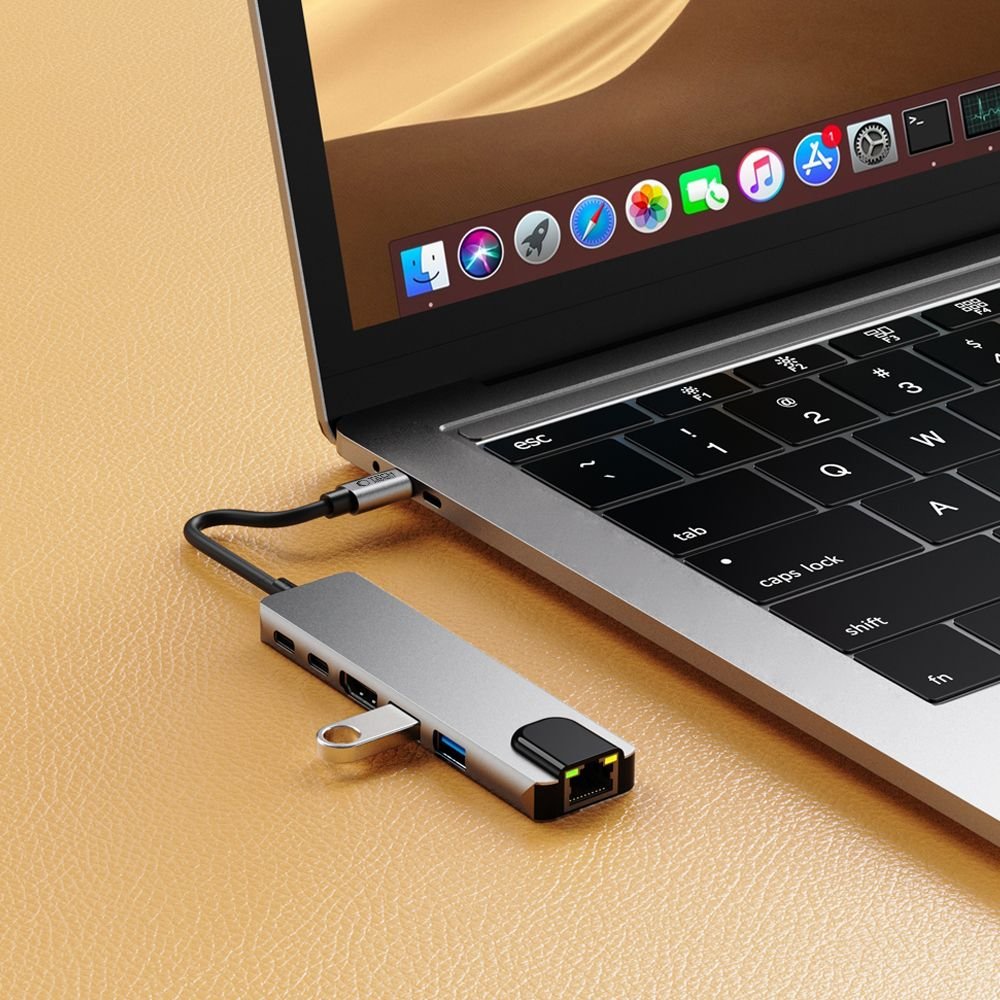 Tech-Protect HB02 HUB Adapter 6in1 USB-C + USB2.0 + USB3.0 + HDMI 4K 30Hz + RJ45 + PD100W - gray - Image 7