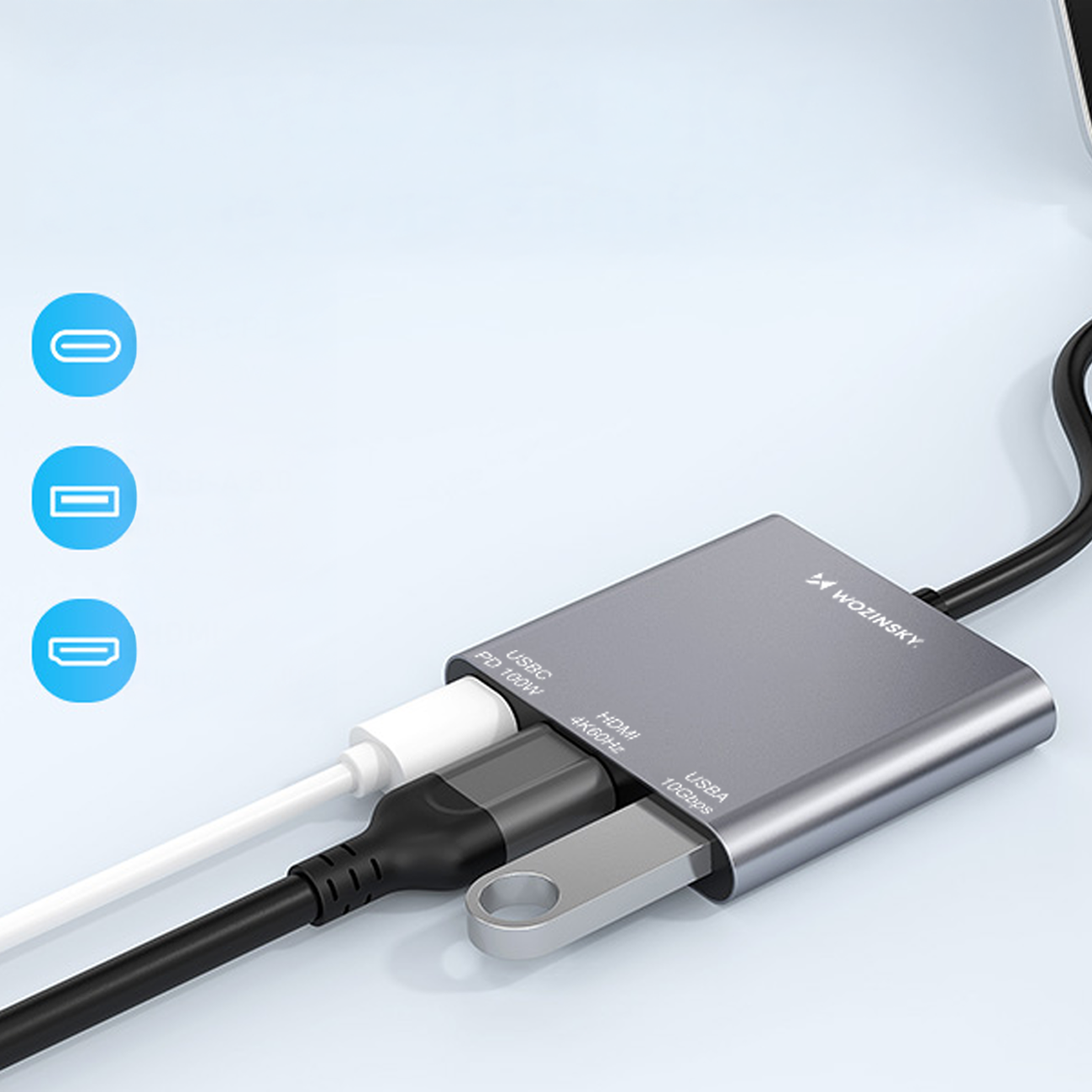 Hub Wozinsky WHCH-01 USB-C PD 100W HDMI 4K@30Hz USB-A 10Gbps - gray - Image 7