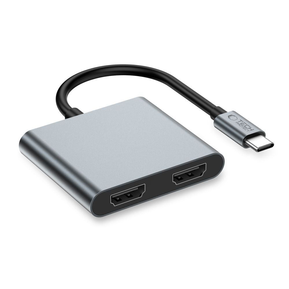 Tech-Protect HB08 4in1 USB-C + USB2.0 + 2 x HDMI 4K 60HZ adapter - gray - Image 2