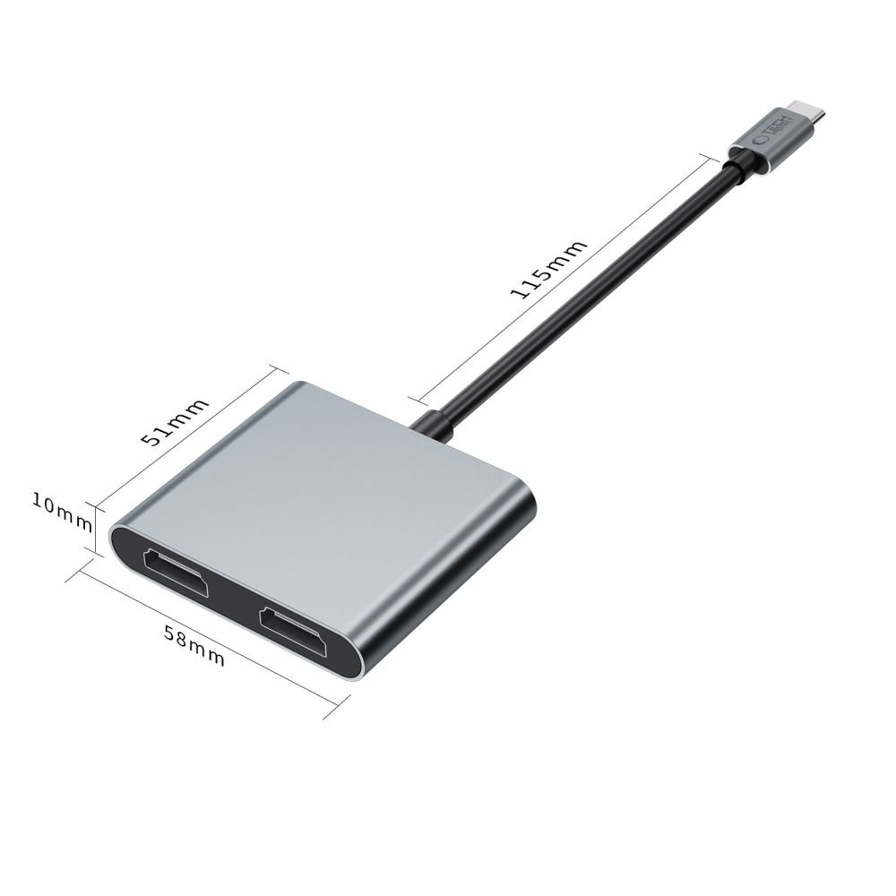 Tech-Protect HB08 4in1 USB-C + USB2.0 + 2 x HDMI 4K 60HZ adapter - gray - Image 4