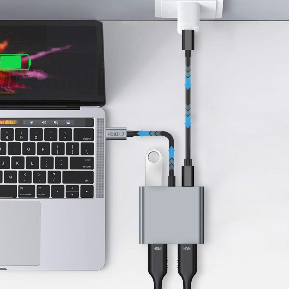 Tech-Protect HB08 4in1 USB-C + USB2.0 + 2 x HDMI 4K 60HZ adapter - gray - Image 6