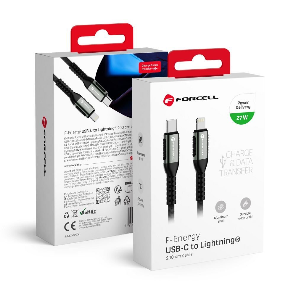 Cable USB C to Lightning Forcell F-Energy PD 3A 27W Cafule 2 m C259 black | Tech A Break