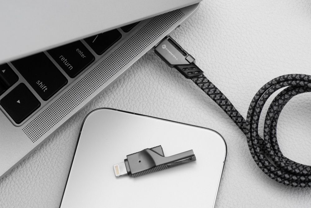 Cable 4 in 1 USB C / USB A to USB C / Lightning Forcell F-Energy QC PD 3A 60W 1 m C241 chrome | Tech A Break