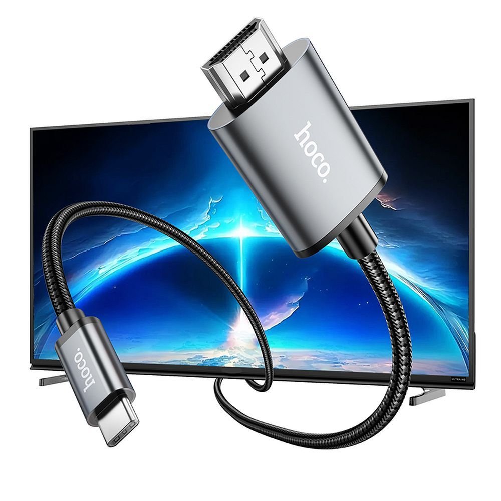 Cable USB C to HDMI Hoco 4K 30Hz 2 m UA27 metal gray | Tech A Break