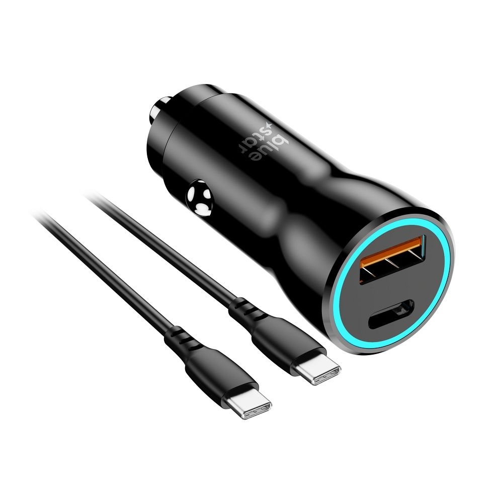 Car charger Blue Star USB C + USB A QC3.0 PD AFC PPS 3A 25W + cable USB C to USB C black | Tech A Break