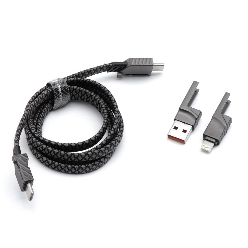 Cable 4 in 1 USB C / USB A to USB C / Lightning Forcell F-Energy QC PD 3A 60W 1 m C241 chrome | Tech A Break