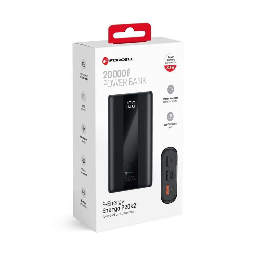 Powerbank Forcell F-Energy Energo P20K2 QC3.0 PD 3A 22,5W 20000 mAh black | Tech A Break