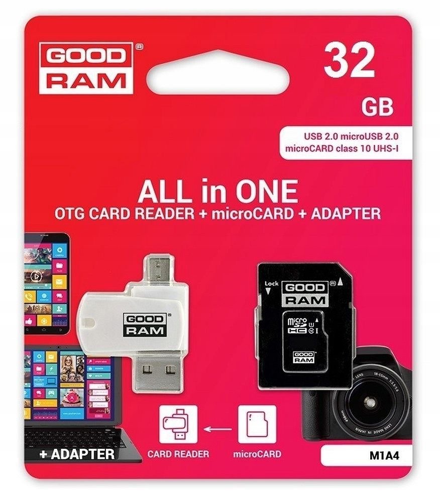 GOODRAM card reader USB A + Micro USB ALL IN ONE M1A4 + memory card micro SD 32GB with adapter SD | Tech A Break