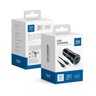 Car charger Blue Star USB C + USB A QC3.0 PD AFC PPS 3A 25W + cable USB C to USB C black | Tech A Break