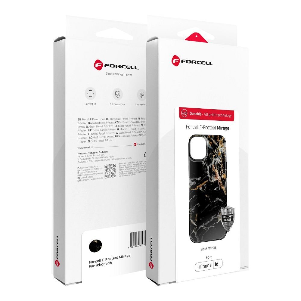 Case for iPhone 16 PLUS Forcell F-Protect Mirage compatible with Magsafe Military Drop-Test black marble | Tech A Break