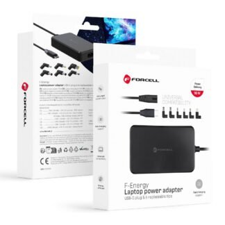 FORCELL F-ENERGY E856 uniwersal laptop charger 90W USB C + 6 adaptors – black | Tech A Break