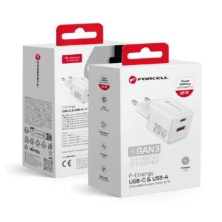 Phone charger Forcell F-Energy Mini GaN III USB C + USB A QC4.0 PD 20W VT-35A white 0INT | Tech A Break