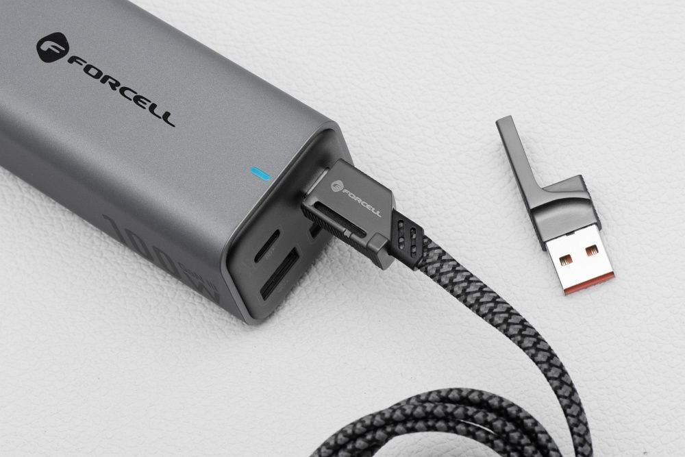 Cable 4 in 1 USB C / USB A to USB C / Lightning Forcell F-Energy QC PD 3A 60W 1 m C241 chrome | Tech A Break