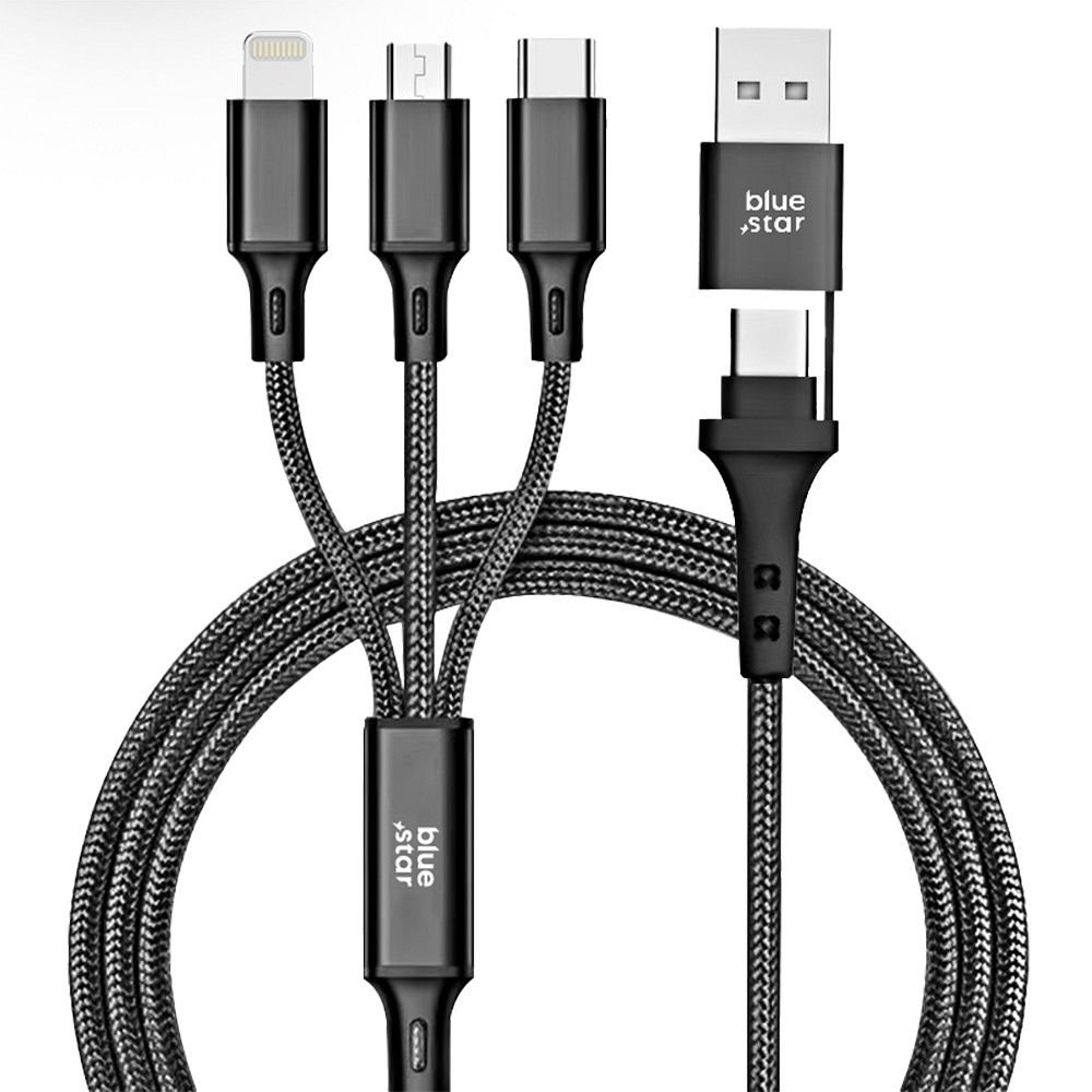 Cable 4in1 USB C / USB A do Micro USB / Lightning / USB C Blue Star 2,4A 12W Cafule 1,2 m C172 black | Tech A Break