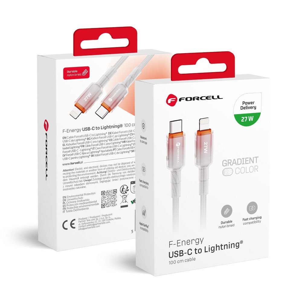 Cable USB C to Lightning Forcell F-Energy PD 3A 27W Gradient 1 m C356 white | Tech A Break