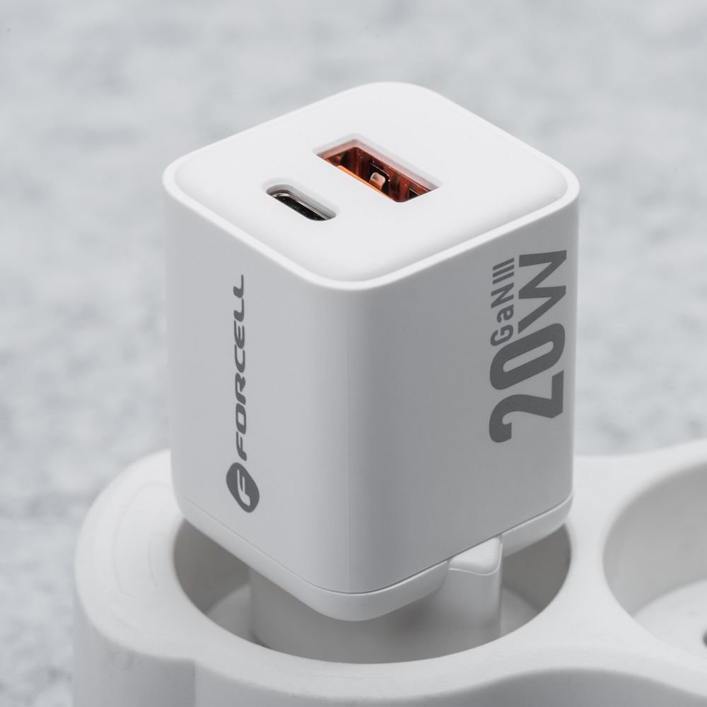 Phone charger Forcell F-Energy Mini GaN III USB C + USB A QC4.0 PD 20W VT-35A white 0INT | Tech A Break