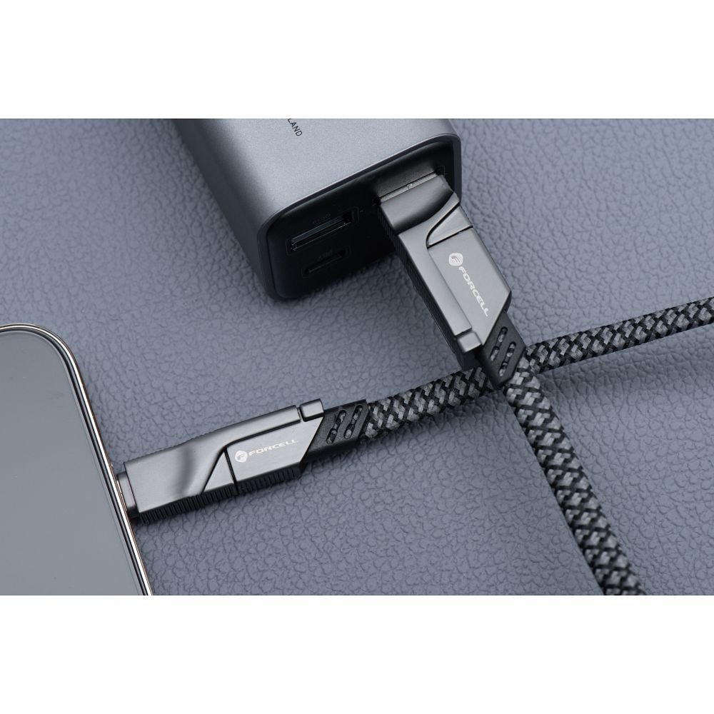 Cable 4 in 1 USB C / USB A to USB C / Lightning Forcell F-Energy QC PD 3A 60W 1 m C241 chrome | Tech A Break