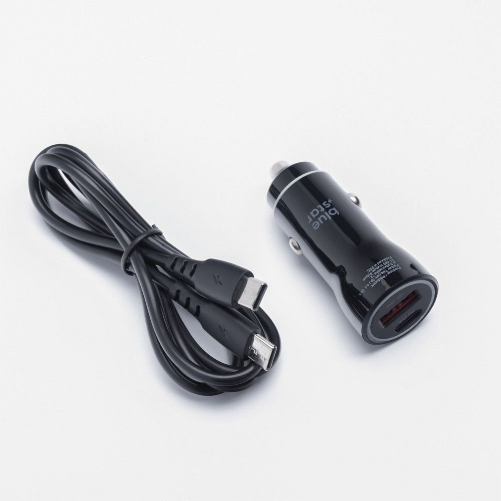 Car charger Blue Star USB C + USB A QC3.0 PD AFC PPS 3A 25W + cable USB C to USB C black | Tech A Break