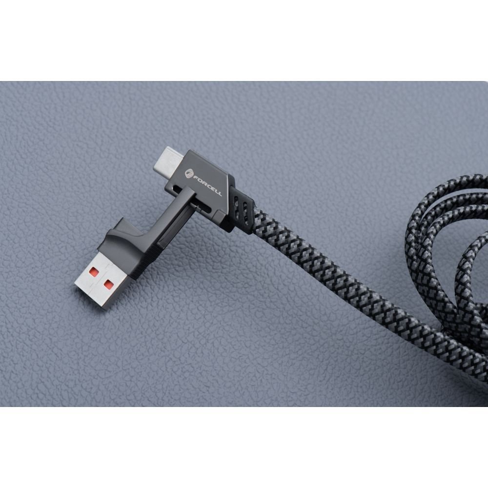 Cable 4 in 1 USB C / USB A to USB C / Lightning Forcell F-Energy QC PD 3A 60W 1 m C241 chrome | Tech A Break