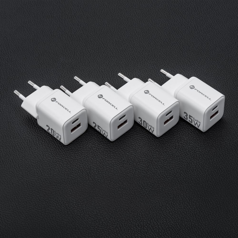 Phone charger Forcell F-Energy Mini GaN III USB C + USB A QC4.0 PD 20W VT-35A white 0INT | Tech A Break