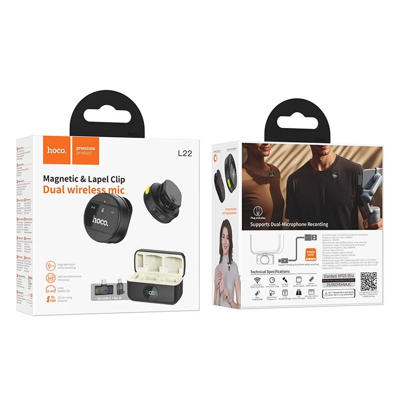 Wireless microphones 2i 1 Lightning / USB C Hoco L22 black | Tech A Break