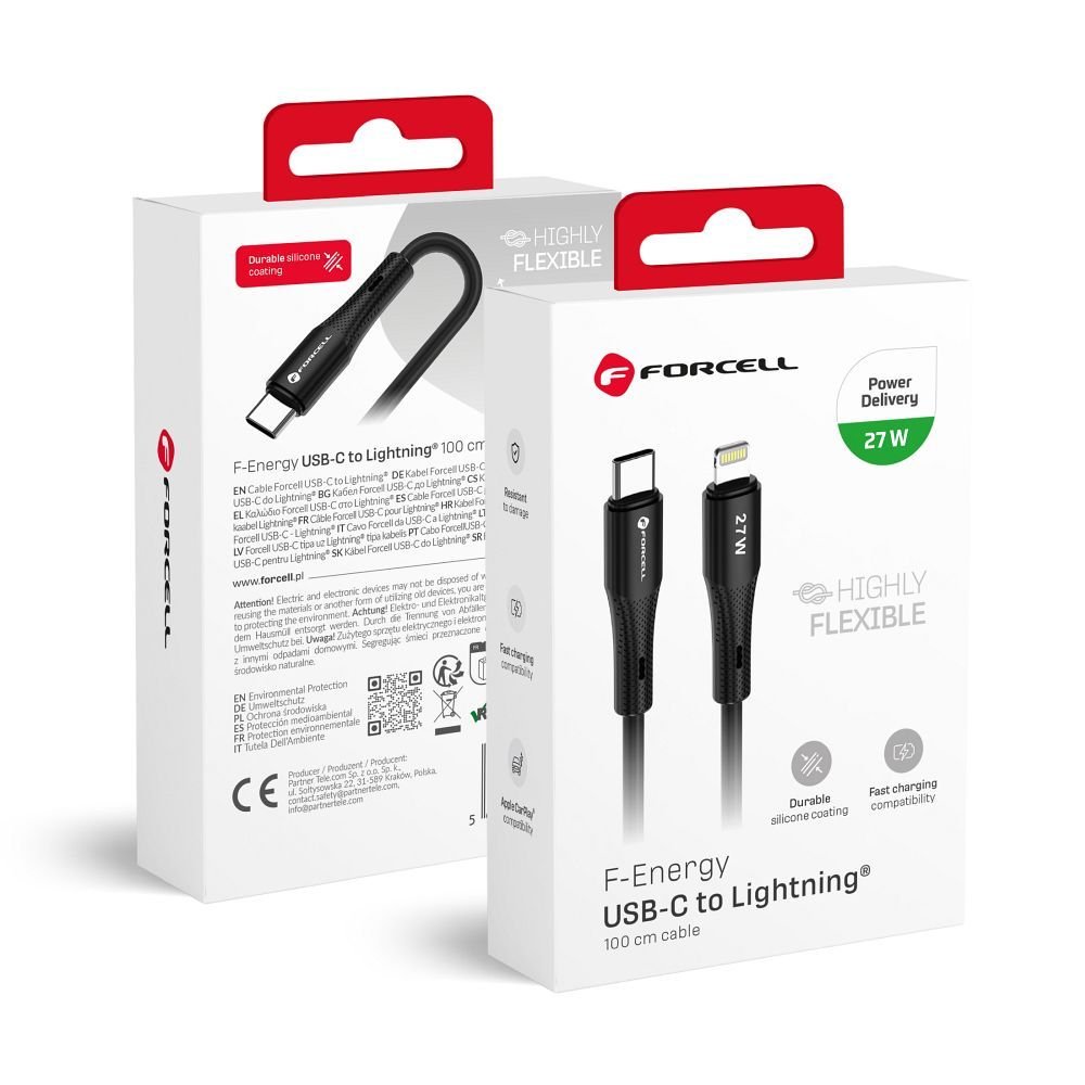 Cable USB C to Lightning Forcell F-Energy PD 3A 27W Silicone 1 m C346 black | Tech A Break