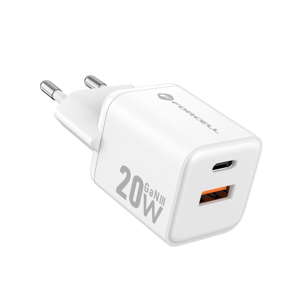 Phone charger Forcell F-Energy Mini GaN III USB C + USB A QC4.0 PD 20W VT-35A white 0INT | Tech A Break