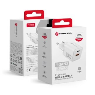 Phone charger Forcell F-Energy Mini GaN III USB C + USB A QC4.0 PD 25W VT-25B white 0INT | Tech A Break