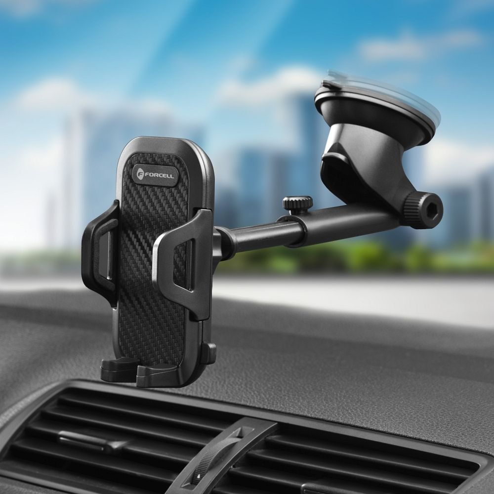 Car phone holder Forcell F-Grip Carbon Bracket mounting arm windshield / dashboard black | Tech A Break