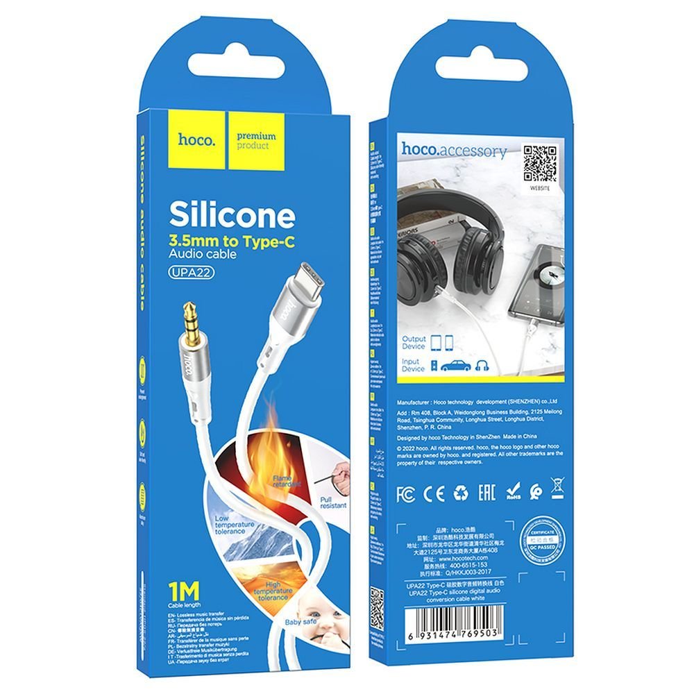Cable AUX Jack 3,5 mm to Lightning Hoco 1 m UPA22 white | Tech A Break