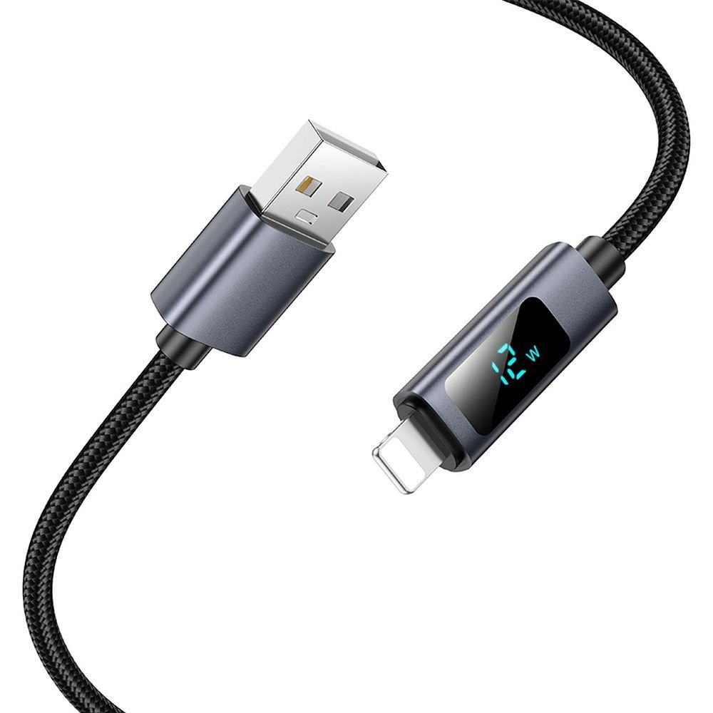 Cable USB A to Lightning Hoco 2,4A with display 1 m X112 black | Tech A Break