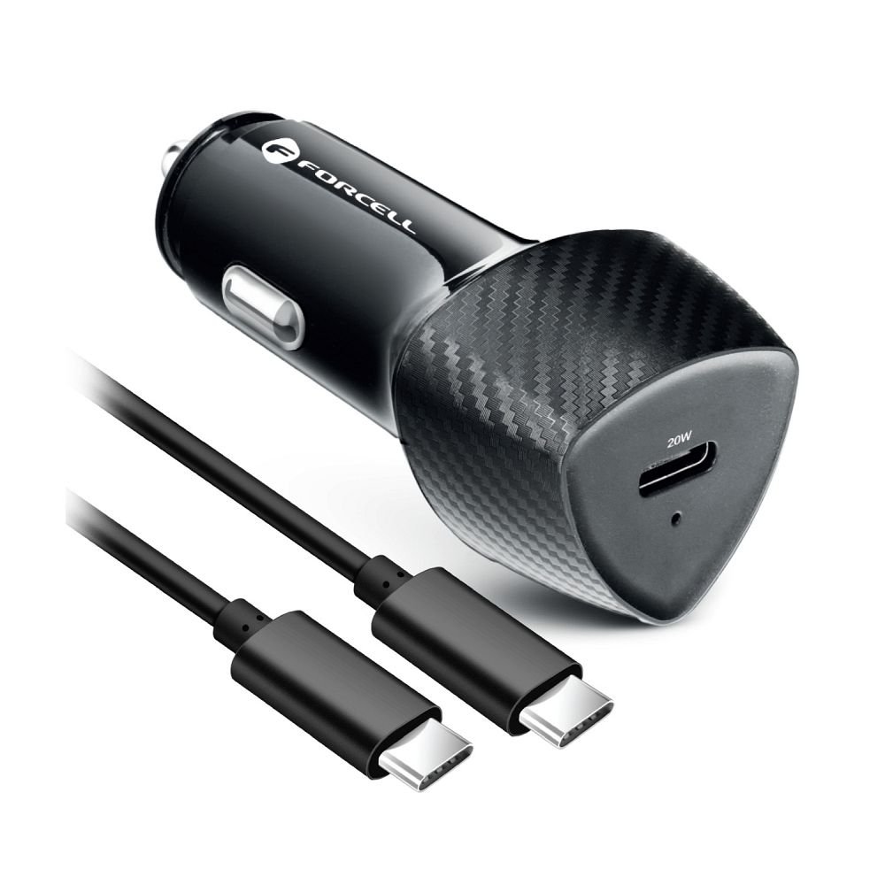 Car charger Forcell F-Energy Carbon USB C QC3.0 PD 3A 20W + cable USB C to USB C CC50-1C black | Tech A Break
