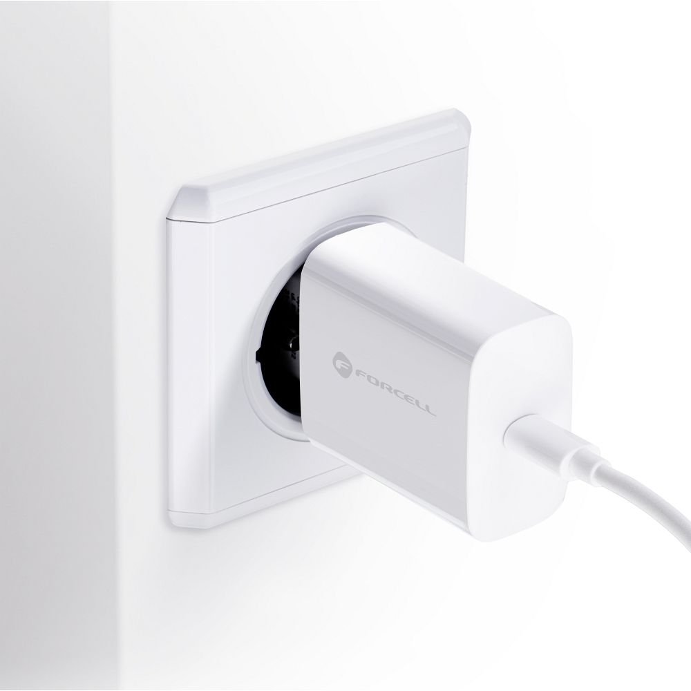 Phone charger Forcell F-Energy USB C QC4.0 PD 3A 25W + cable USB C to USB C TFK-TC-25WPD white | Tech A Break