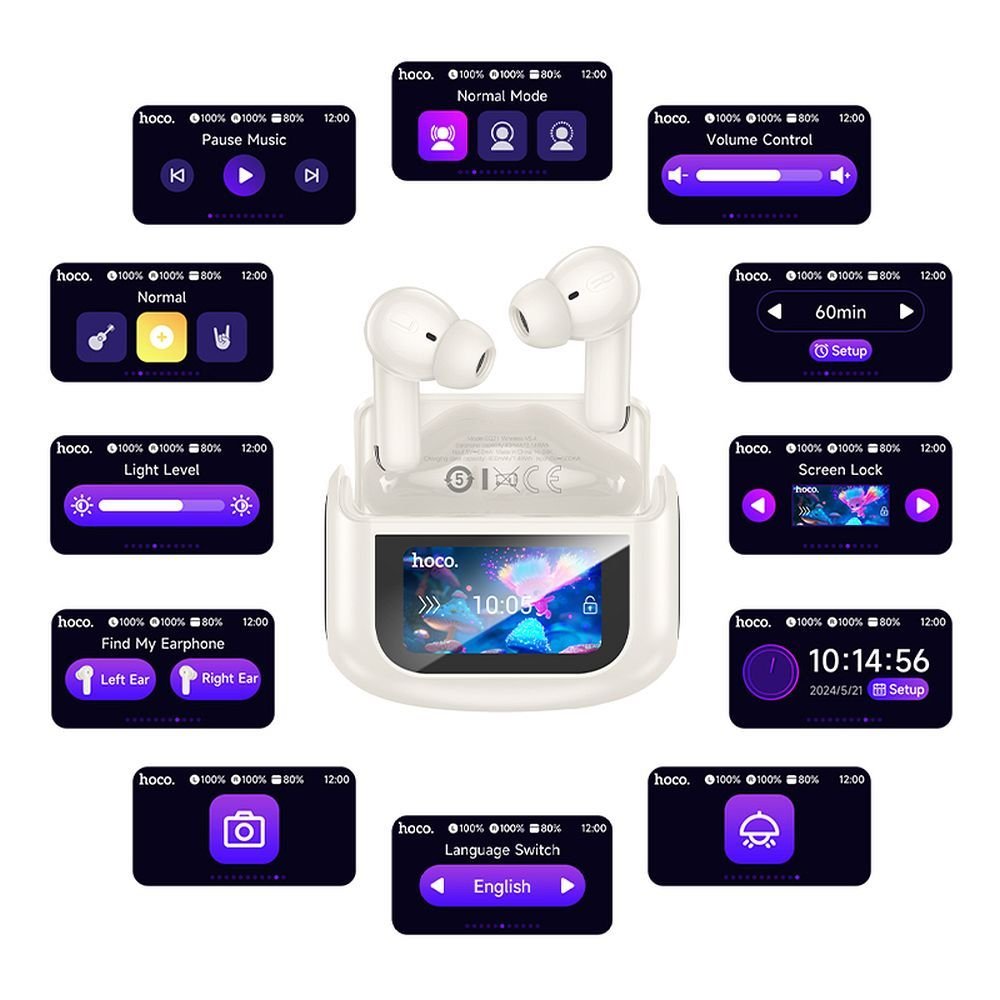 Wireless earphones Hoco with touch screen TWS ANC ENC EQ21 cloudy white | Tech A Break