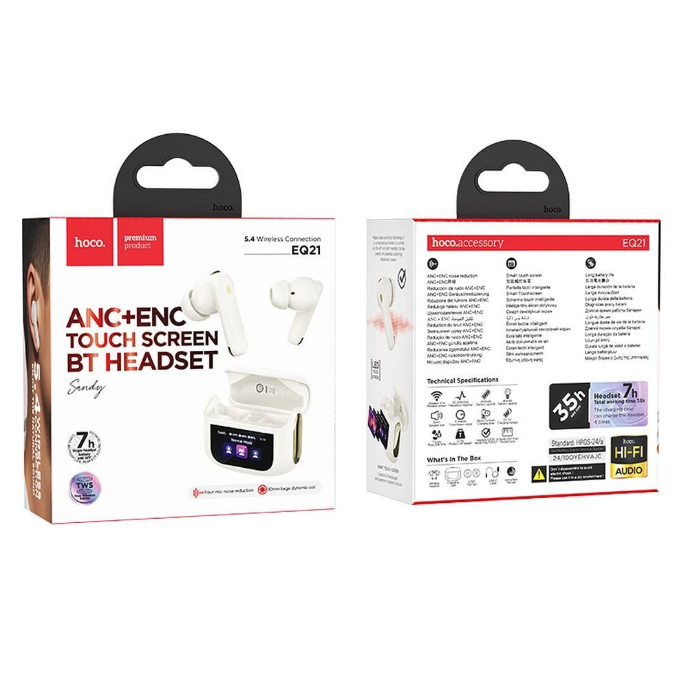 Wireless earphones Hoco with touch screen TWS ANC ENC EQ21 cloudy white | Tech A Break