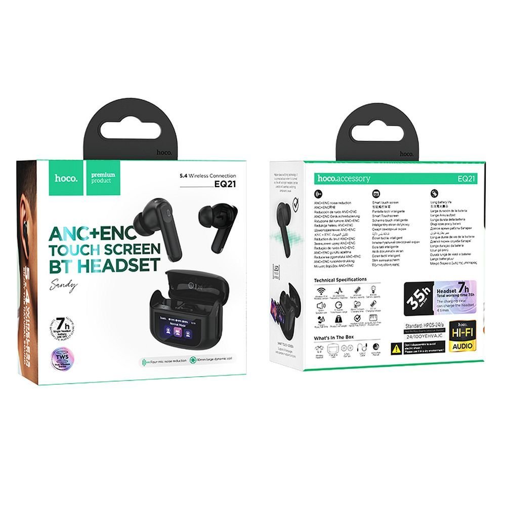 Wireless earphones Hoco with touch screen TWS ANC ENC EQ21 midnight black | Tech A Break