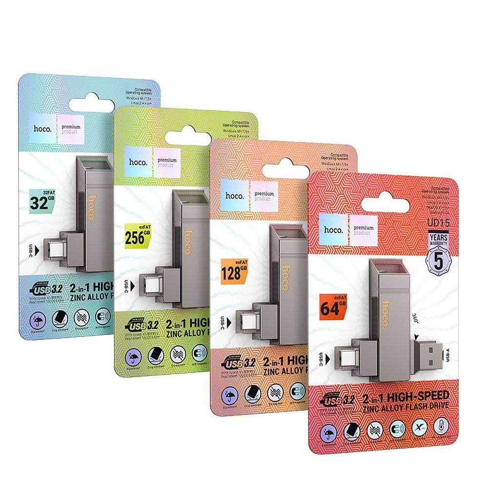 Pendrive 64GB USB 3.2 (USB A + USB C) Hoco UD15 gray | Tech A Break