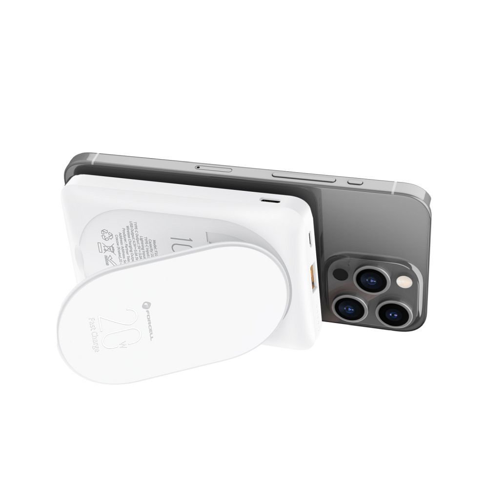 Powerbank compatible with MagSafe Forcell F-Energy MagStand F10K2 QC3.0 PD 5A 20W 10000 mAh white | Tech A Break