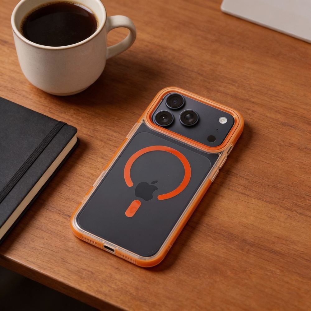 Case for iPhone 17 PRO Frame Clear Hybrid Mag Cover compatible with MagSafe hermes orange - Image 3