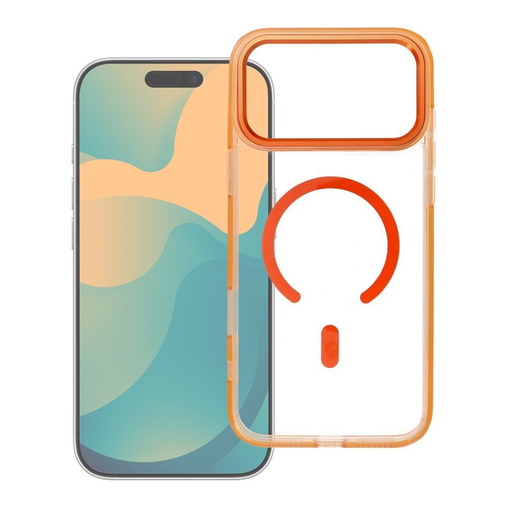 Case for iPhone 17 PRO Frame Clear Hybrid Mag Cover compatible with MagSafe hermes orange