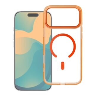 Case for iPhone 17 PRO MAX Frame Clear Hybrid Mag Cover compatible with MagSafe hermes orange