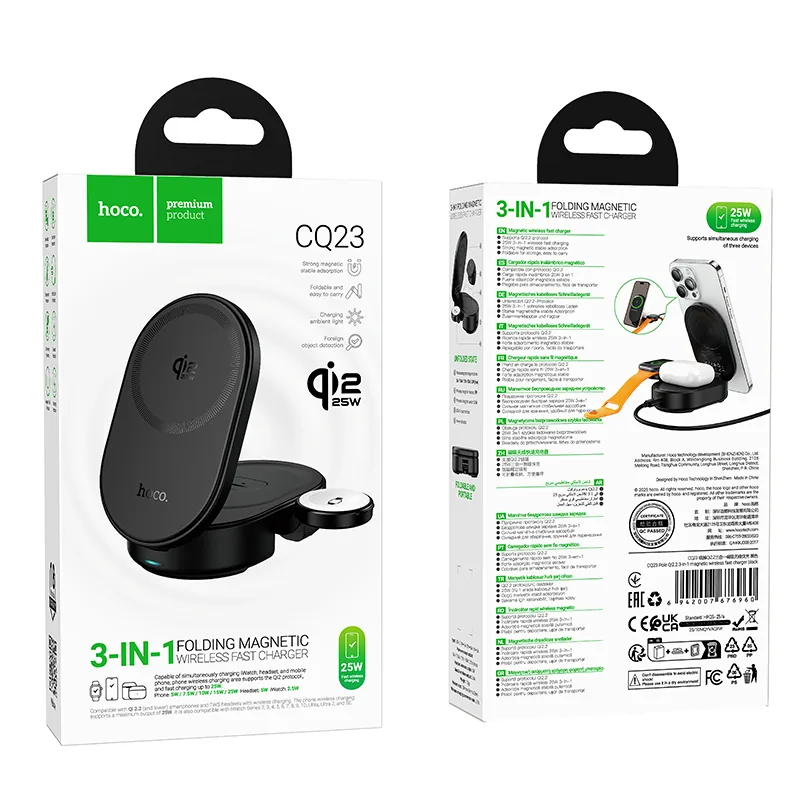 Hoco CQ23 Qi2.2 3in1 Folding Magnetic Wireless Fast Charger Black 25w - Image 6