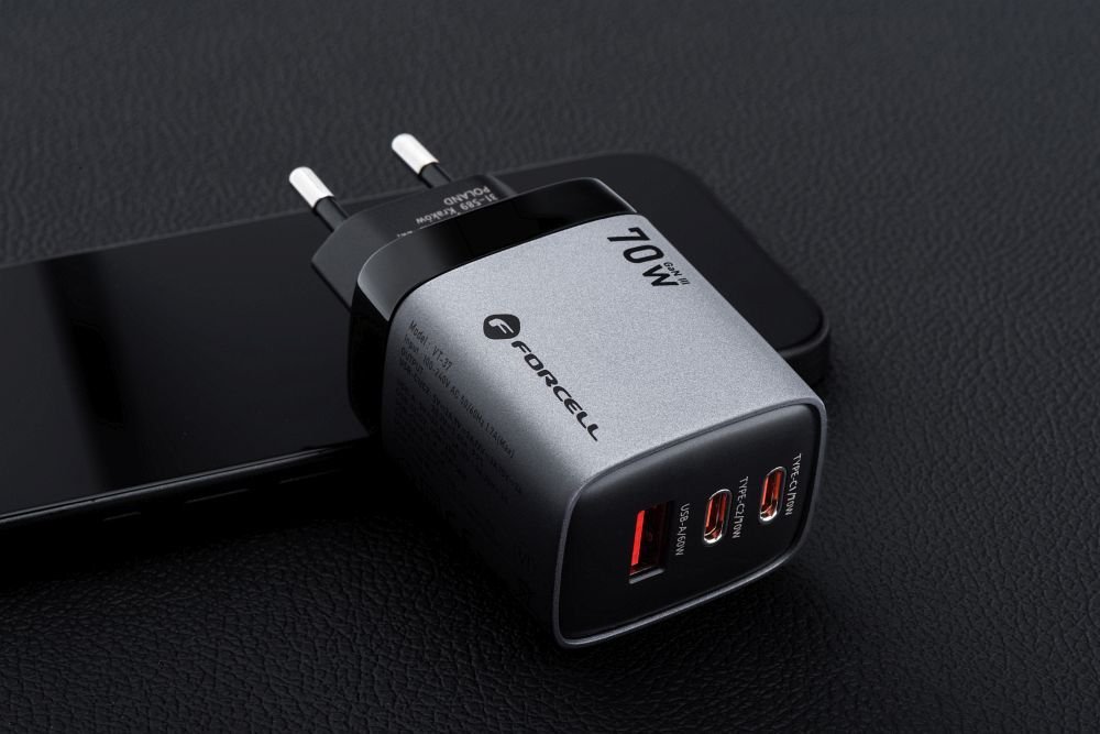 Phone charger Forcell F-Energy GaN III 2 x USB C + USB A QC4.0 3,45A PD 70W SAM SFC2.0 with display LCD VT-37 gray - Image 10
