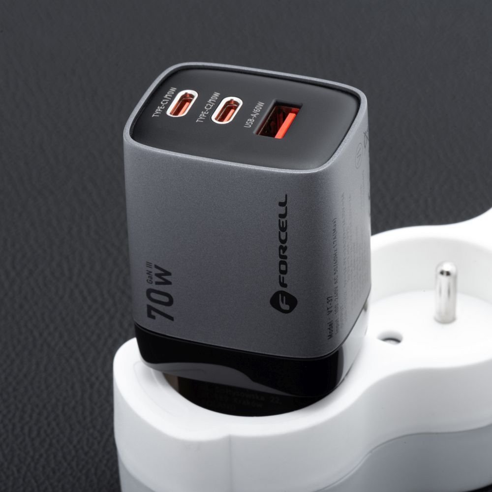 Phone charger Forcell F-Energy GaN III 2 x USB C + USB A QC4.0 3,45A PD 70W SAM SFC2.0 with display LCD VT-37 gray - Image 7