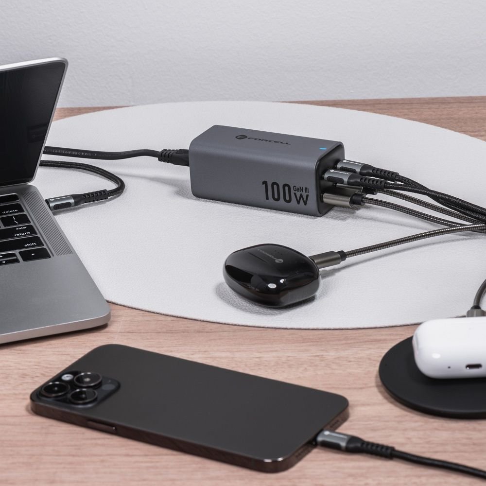 Desktop charger Forcell F-Energy GaN III 2 x USB C + 2 x USB A QC4.0 PD 5A 100W VT-49 gray - Image 6