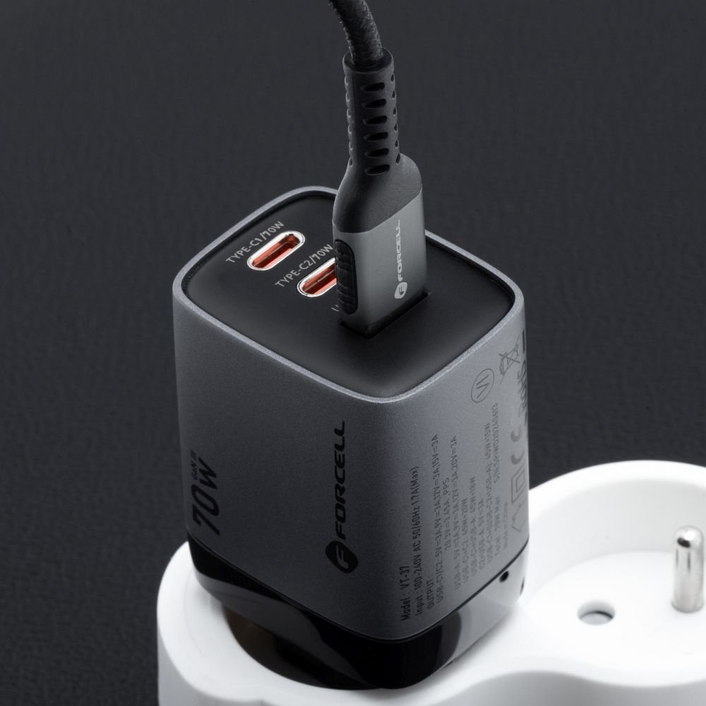 Phone charger Forcell F-Energy GaN III 2 x USB C + USB A QC4.0 3,45A PD 70W SAM SFC2.0 with display LCD VT-37 gray - Image 8