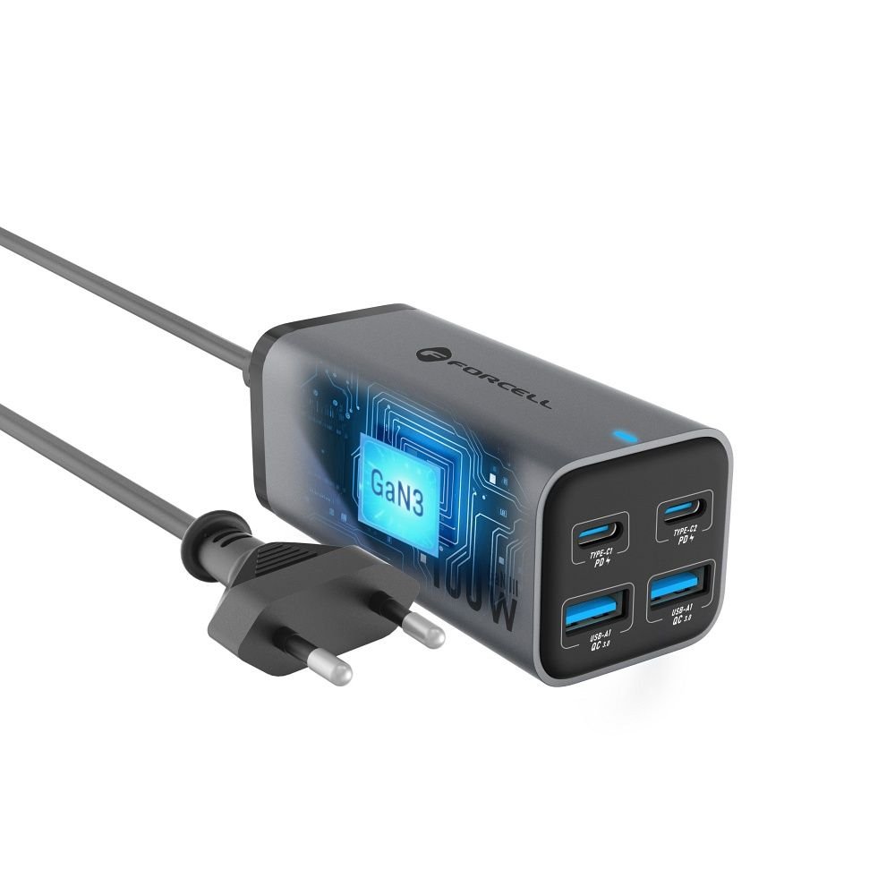 Desktop charger Forcell F-Energy GaN III 2 x USB C + 2 x USB A QC4.0 PD 5A 100W VT-49 gray - Image 3